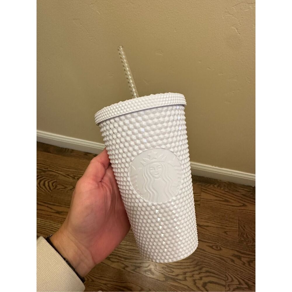 Starbucks White Studded Textured Tumbler New With Straw